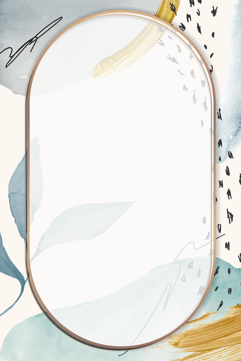 绿色花卉背景向量上的椭圆形金色框架