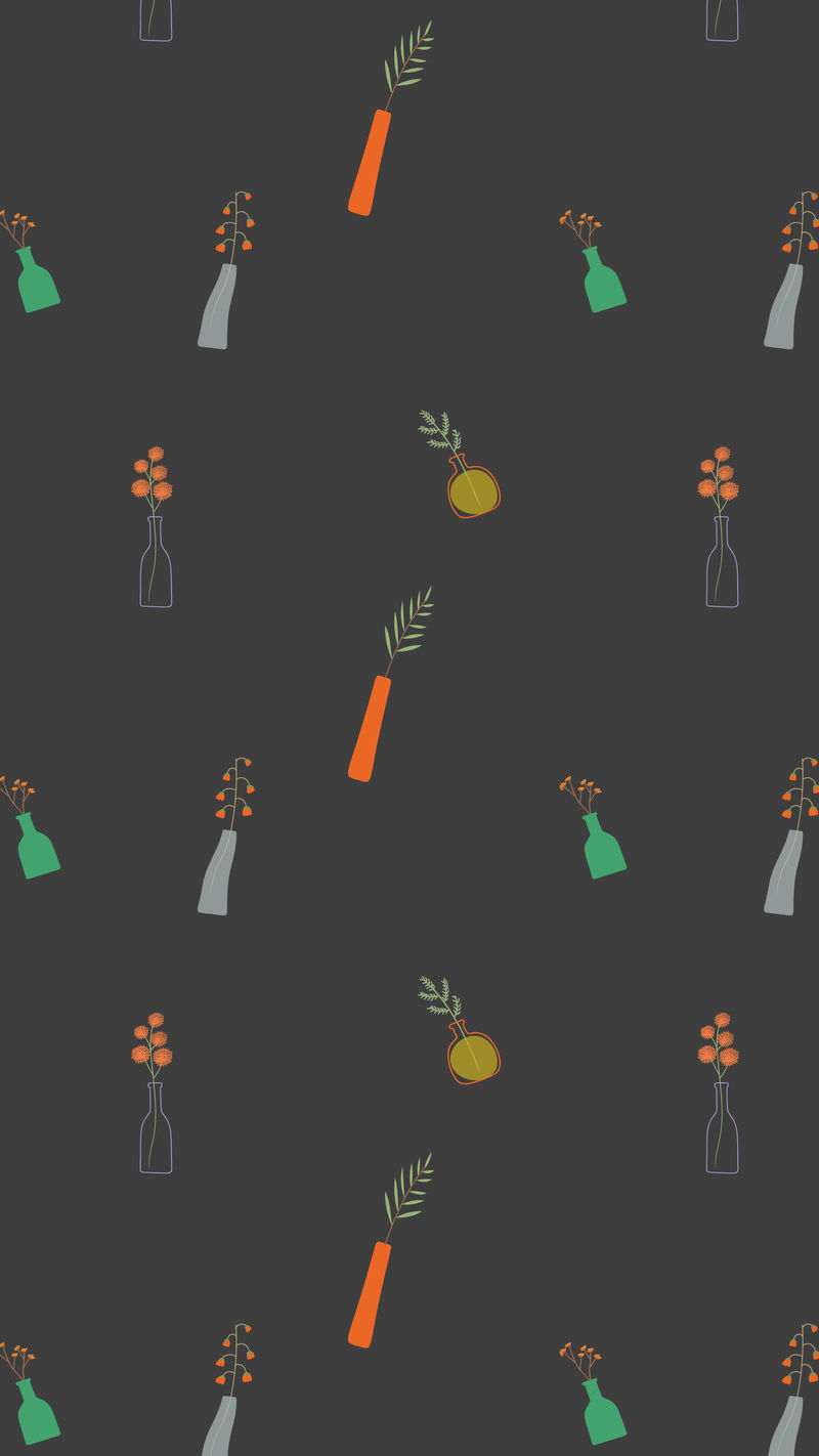彩色涂鸦花卉花瓶上的黑色背景手机壁纸矢量