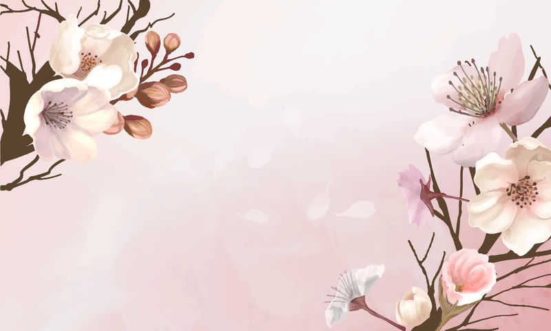 粉红色背景向量上的手绘樱花