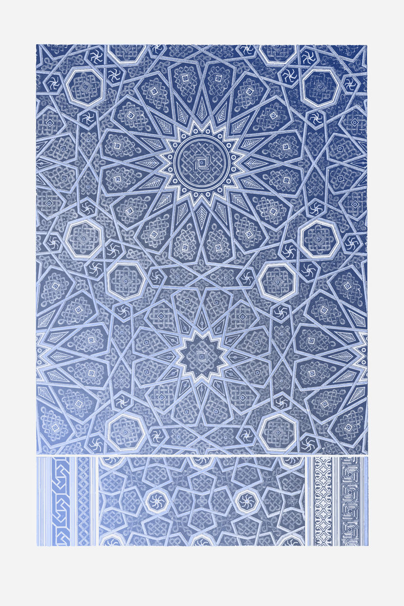 蓝色图案复古插图矢量从原始艺术品混合