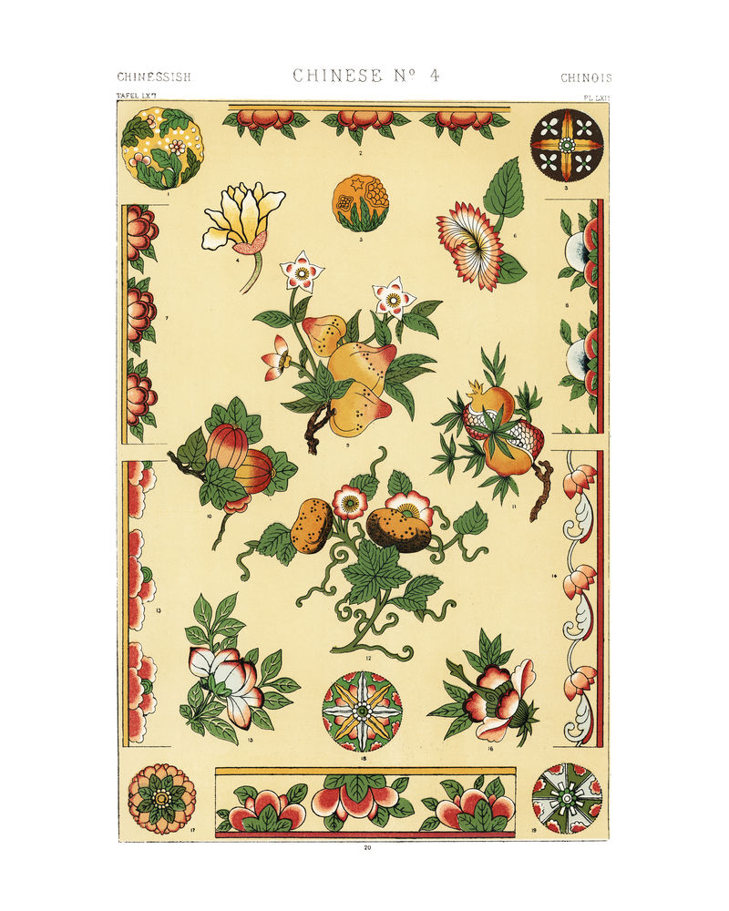 复古中国花卉图案墙画和海报