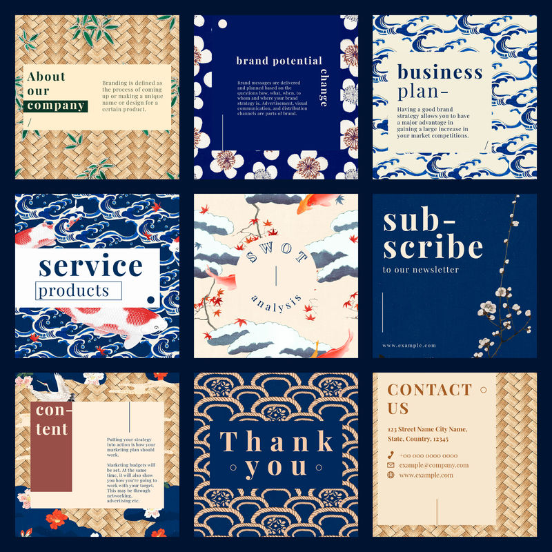 日语模式商业可编辑社交媒体模板向量集