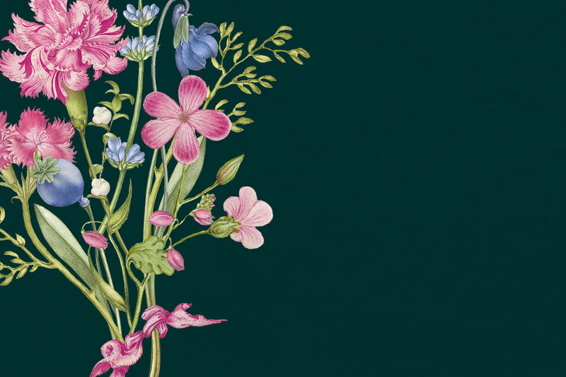 绿色复古花卉背景psd粉色花朵由pierre joseph redout的艺术作品混合