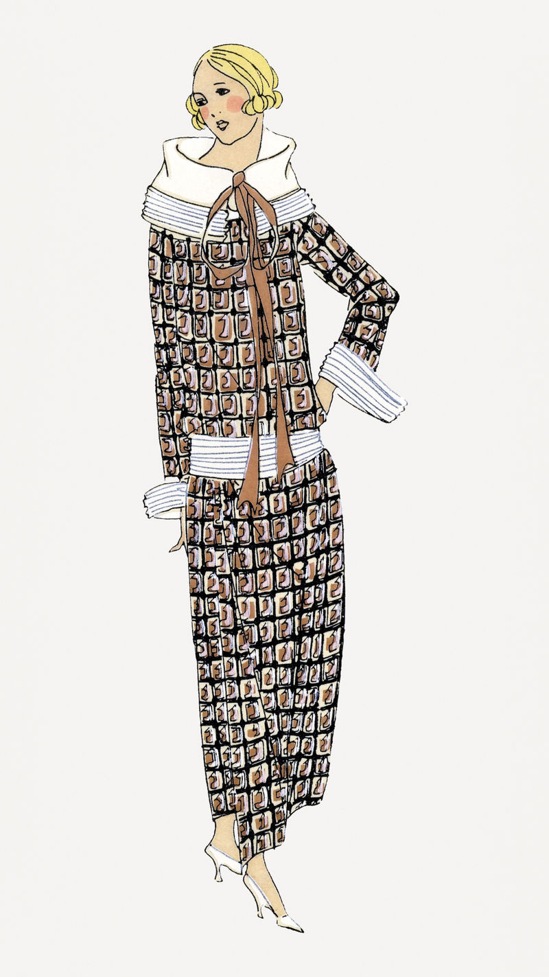 身着棕色挡板裙的女性psd根据Tr\u0026egrave上出版的复古插图进行了重新混合；巴黎人