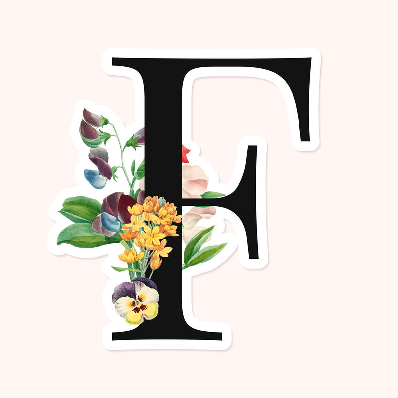 花朵装饰大写字母F贴纸矢量