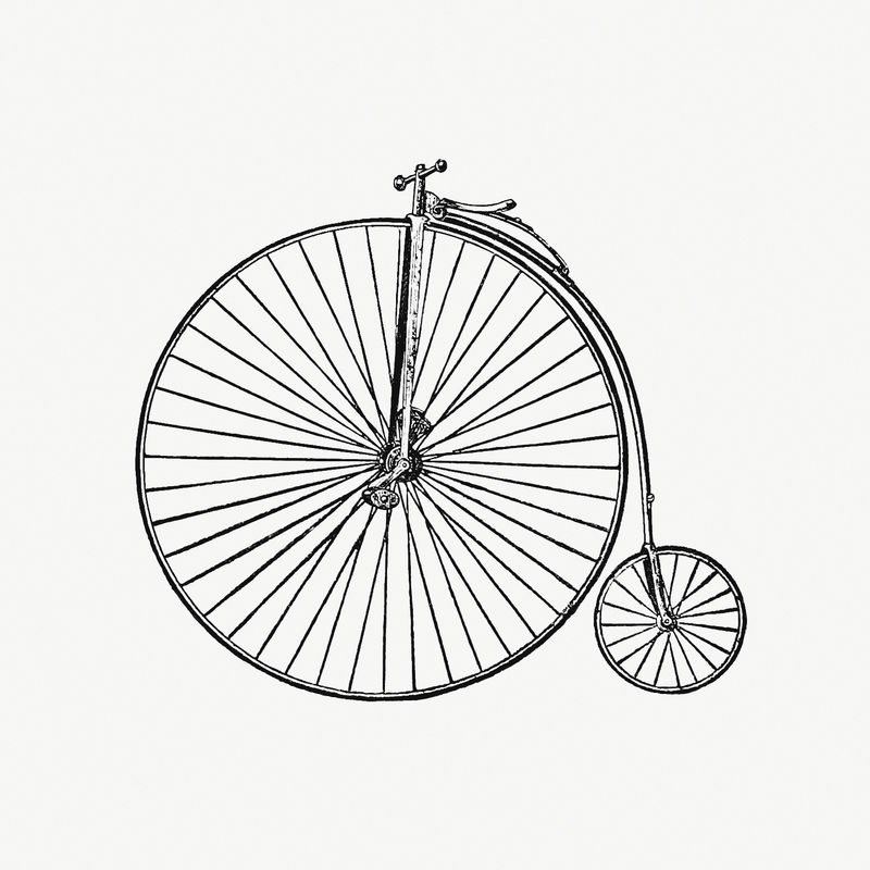复古大轮自行车雕刻插图