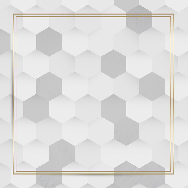 白色和灰色六边形图案背景向量上的金色框架