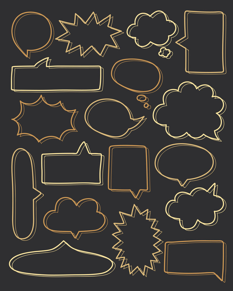 黄色语音泡泡涂鸦矢量集