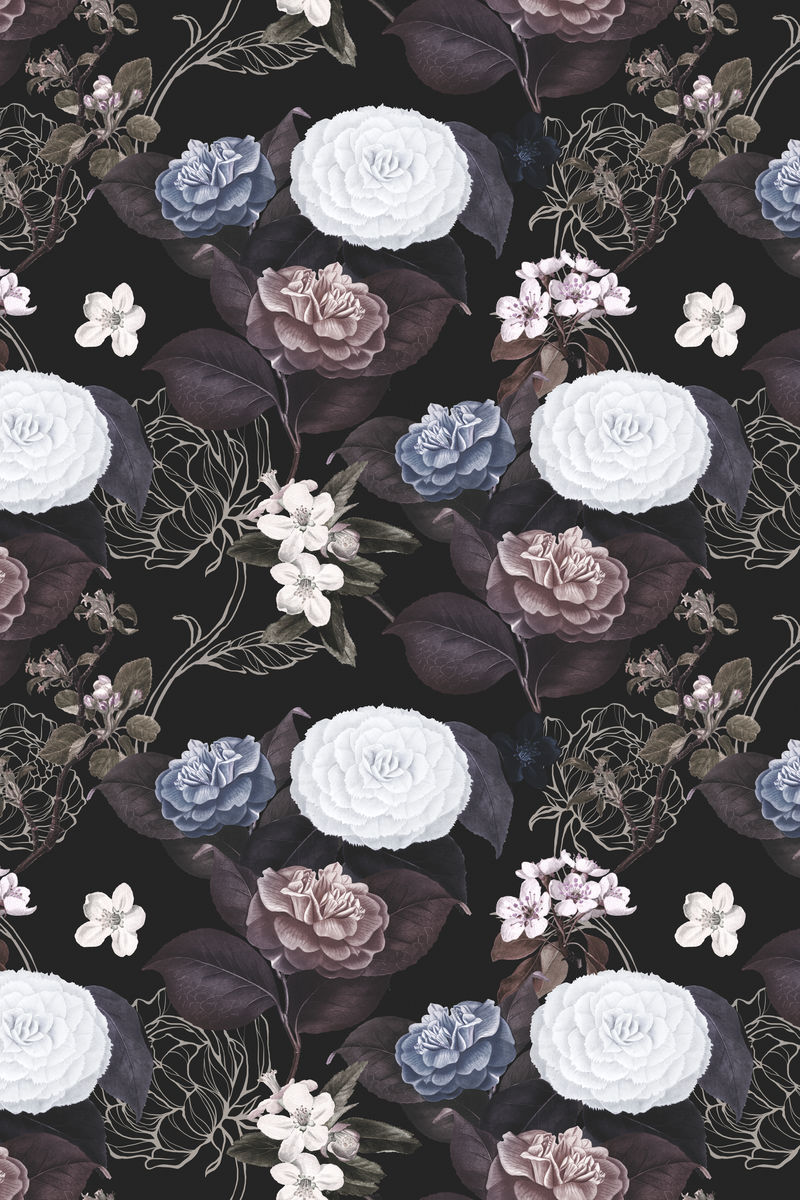 黑色背景手绘花卉图案