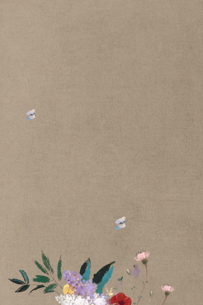 棕色油画背景向量上的花