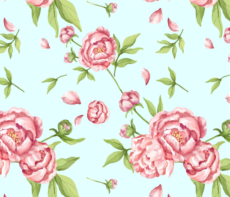 手绘粉红牡丹图案