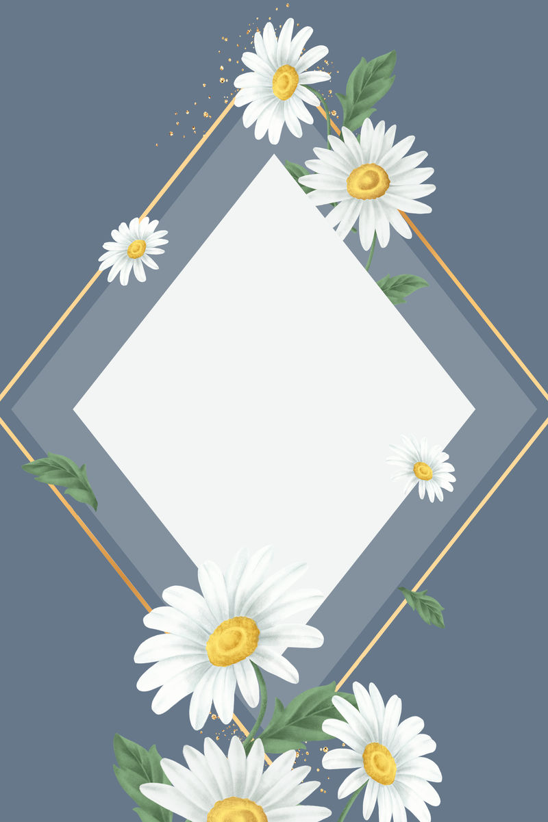 蓝色背景手机壁纸插图上的雏菊花框素材 高清图片 摄影照片 寻图免费打包下载