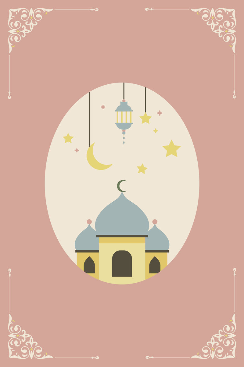 粉彩斋月穆巴拉克背景与伊斯兰花卉角落