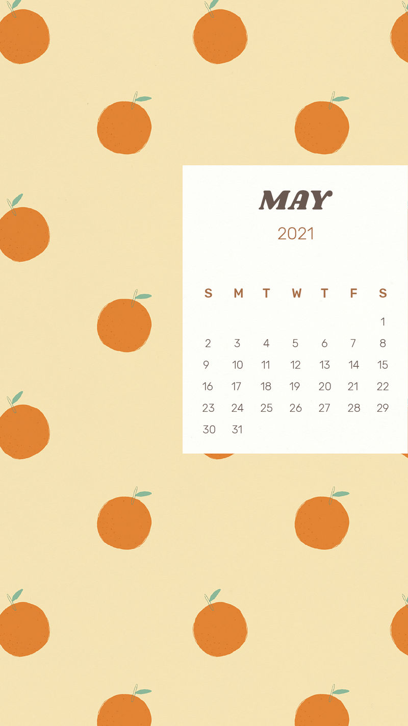 日历2021可以打印带有可爱橙色背景的psd模板