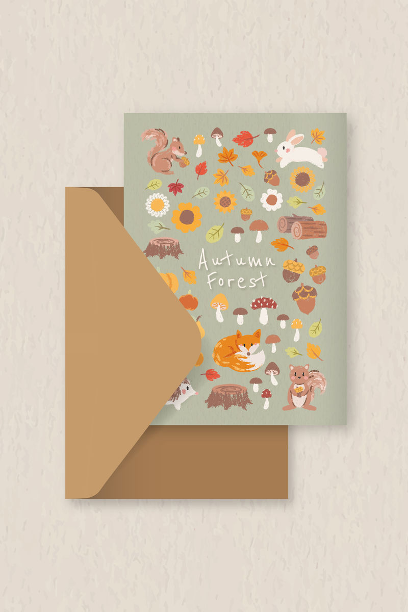 秋季主题卡片和信封模板向量