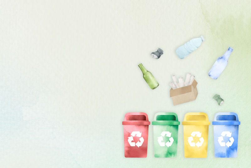 水彩画插图中的废物回收箱背景psd