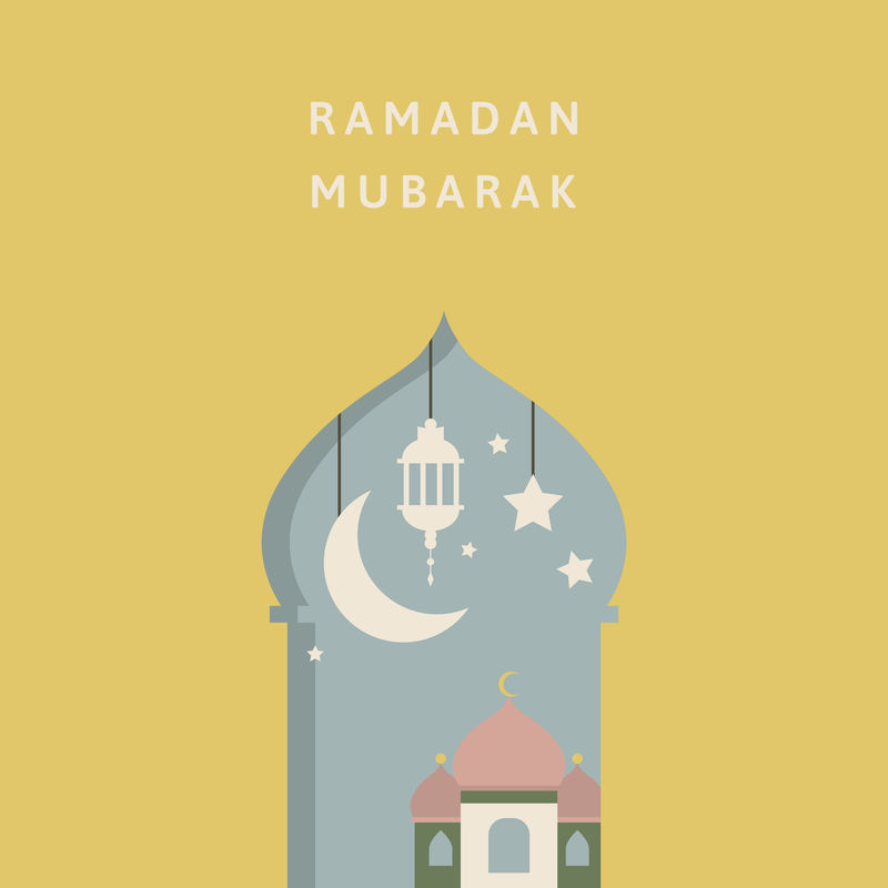 黄色开斋节背景psd与斋月穆巴拉克文本