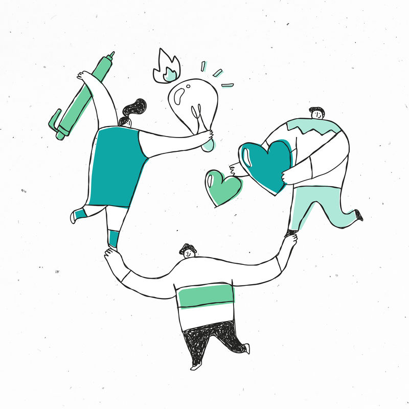 带涂鸦艺术设计的绿色手绘团队psd