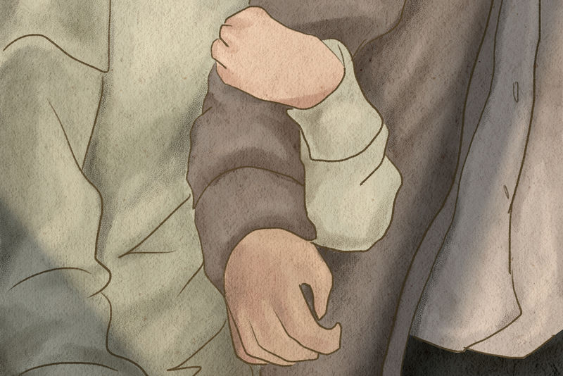 女朋友拥抱男朋友\u0026;情人节的手臂;s主题手绘插图