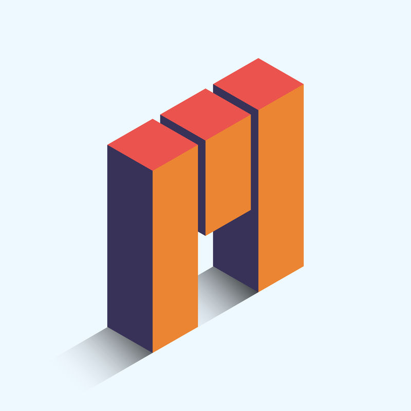 橙色等距字母M向量