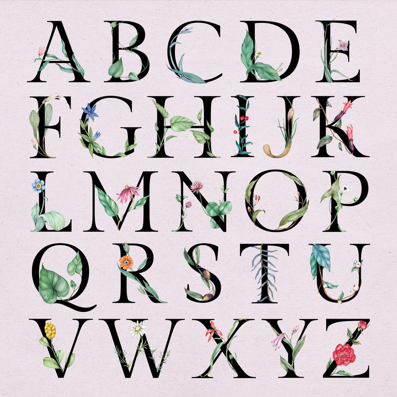 花卉装饰字母psd套装abc植物字体