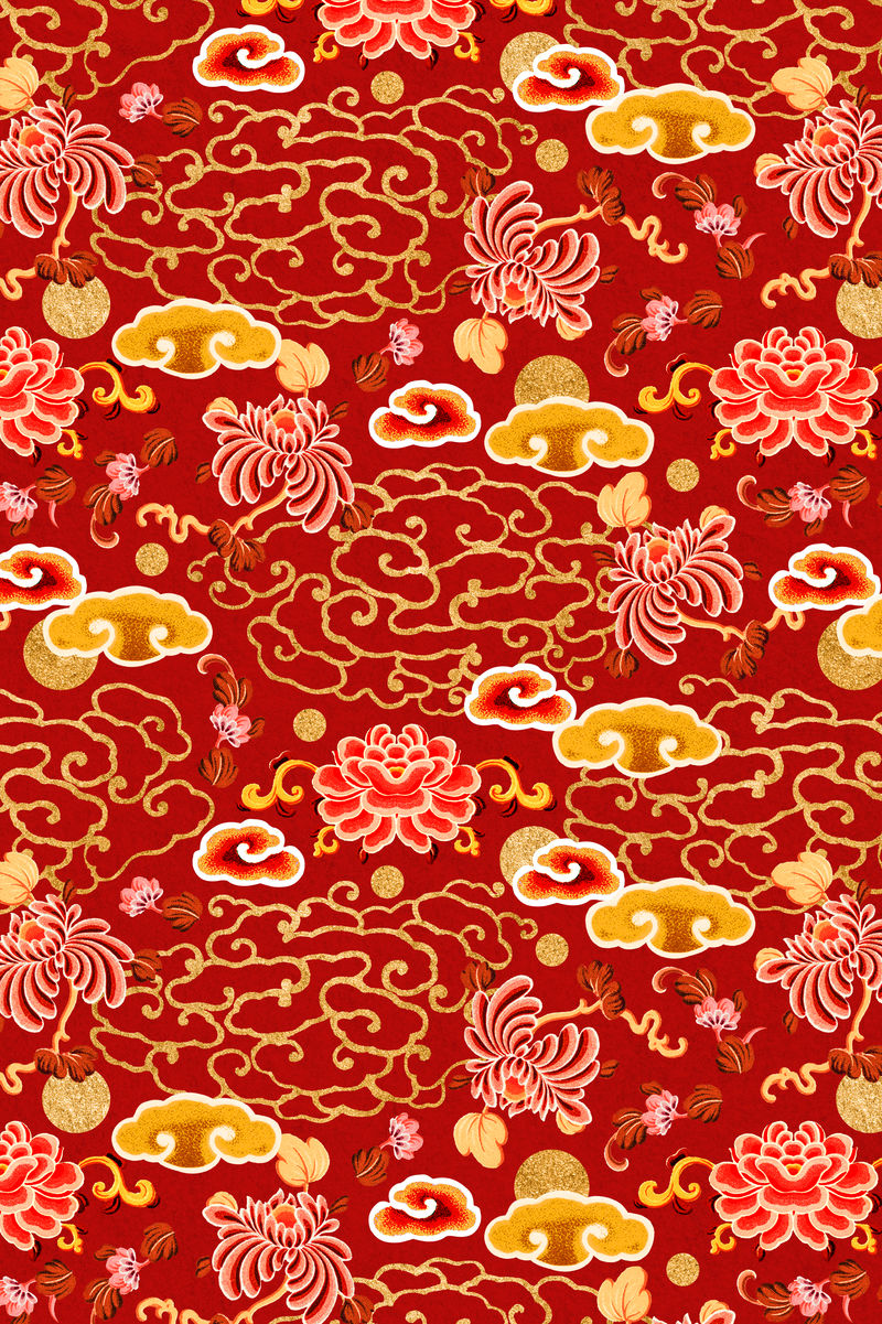 东方云纹红底色