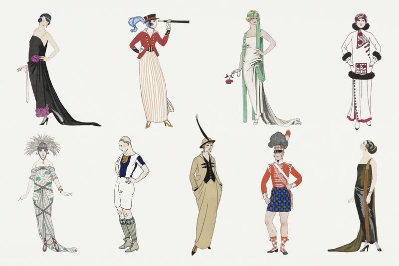 1920年代女性\u0026#39;s时尚psd套装由乔治·巴比尔的艺术作品混合而成