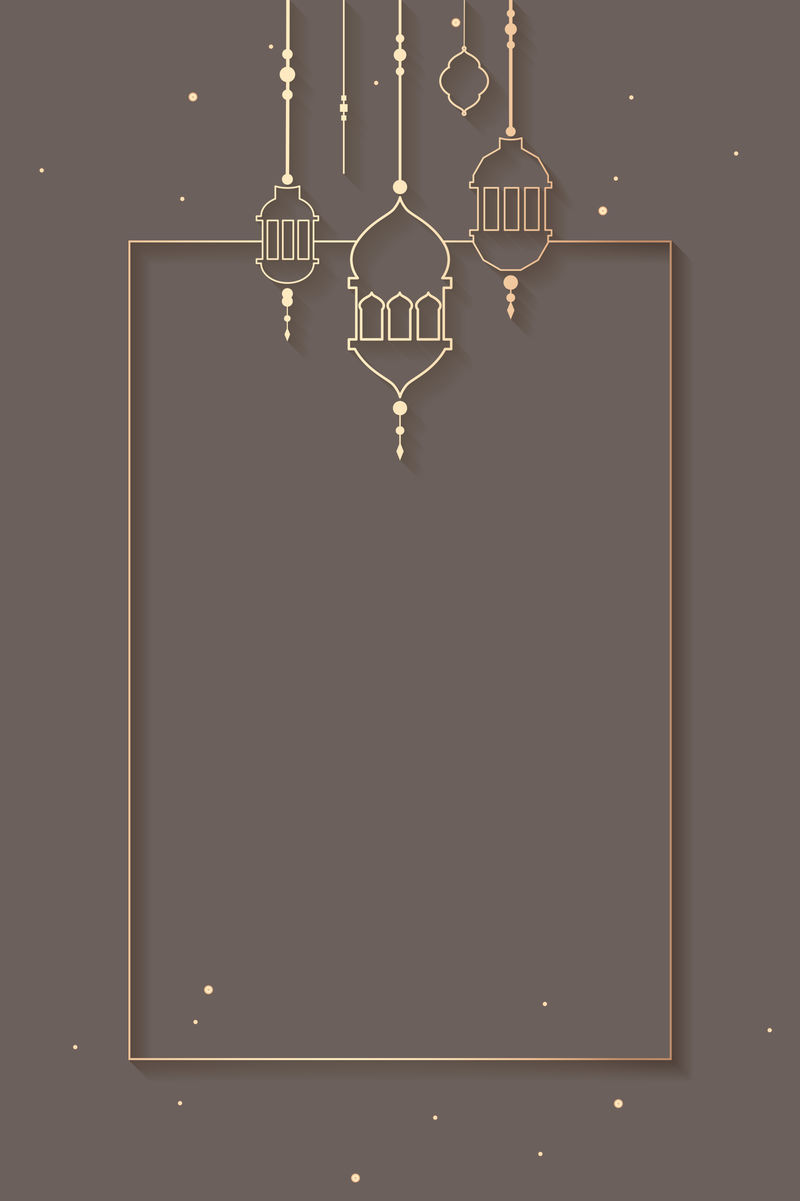 灰色伊斯兰矩形框架psd带有美丽的斋月灯