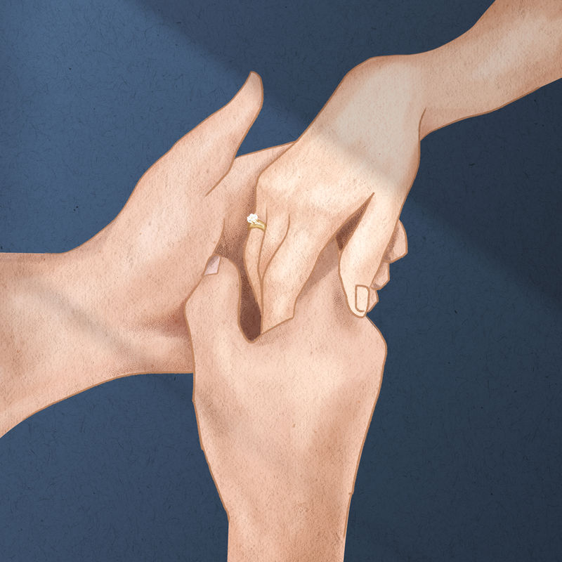 为情人节牵手的情侣；s社交媒体邮报