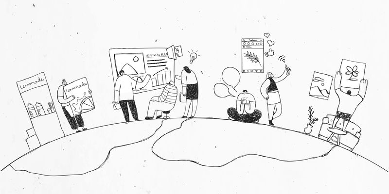 具有涂鸦艺术设计的最小手绘团队向量