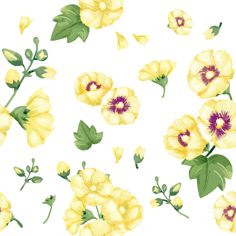 手绘黄色蜀葵图案