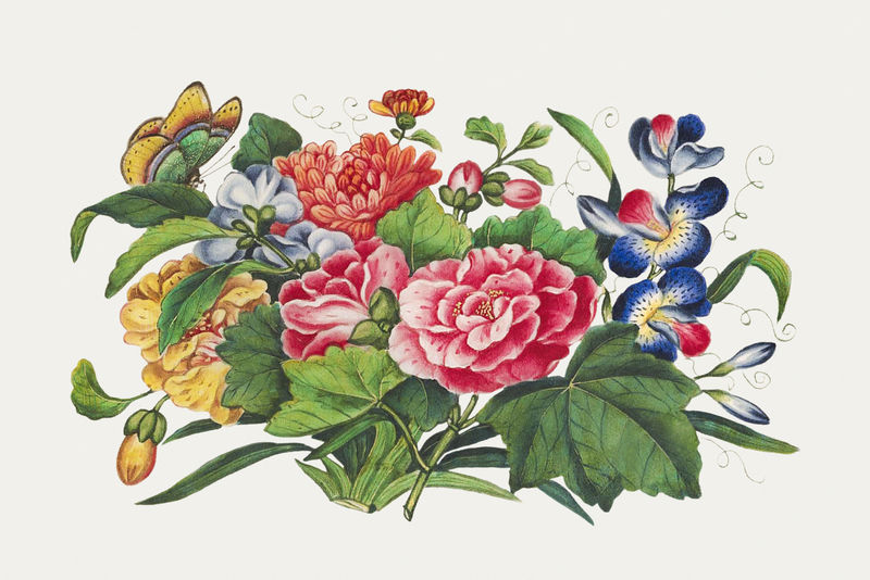 复古古董混花插图模型