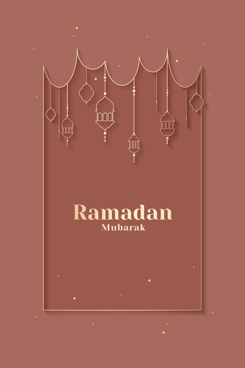 红色斋月穆巴拉克框架psd与美丽的灯笼