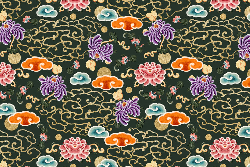 中国东方云图案黑色背景