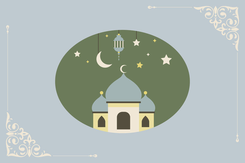 柔和的斋月穆巴拉克背景与阿拉伯花卉角落