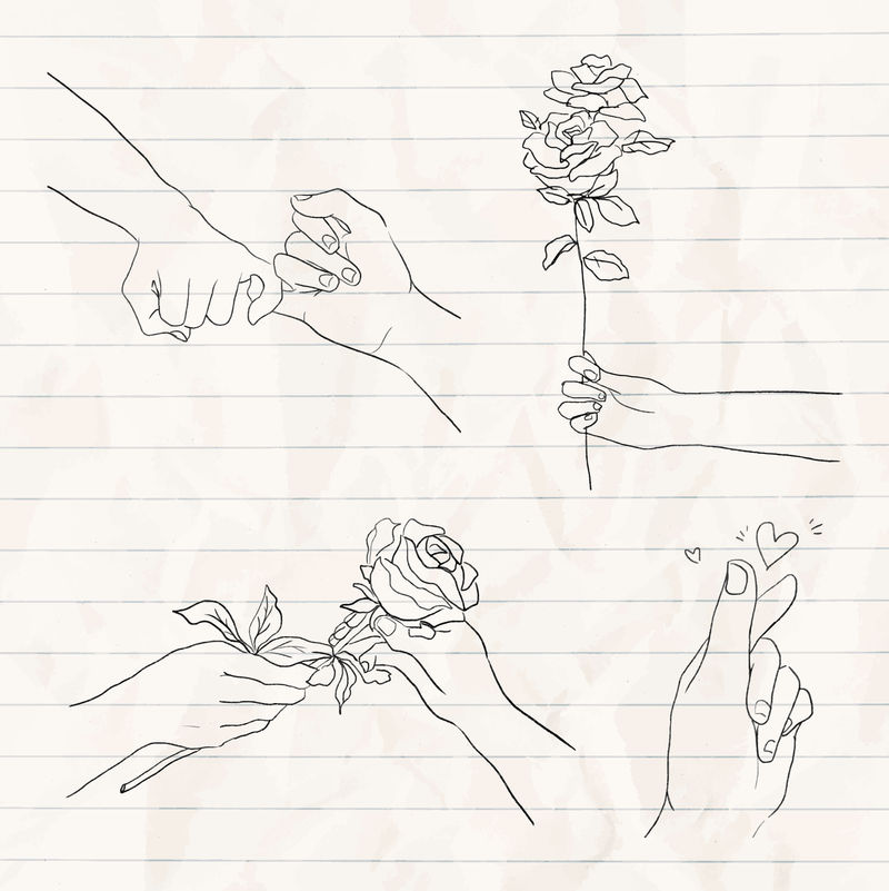 可爱的情人节；s日设计元素矢量黑白插图集