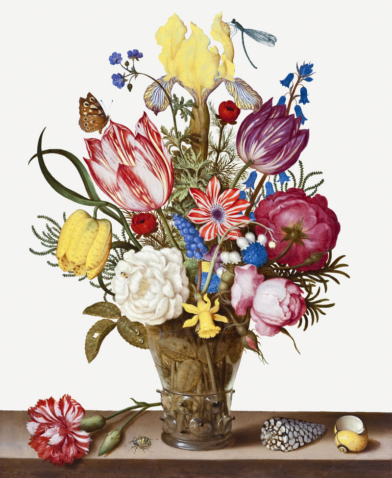 复古花卉插画由安布罗修斯·博斯切特(Ambrosius Bosschaert)的艺术品混合而成