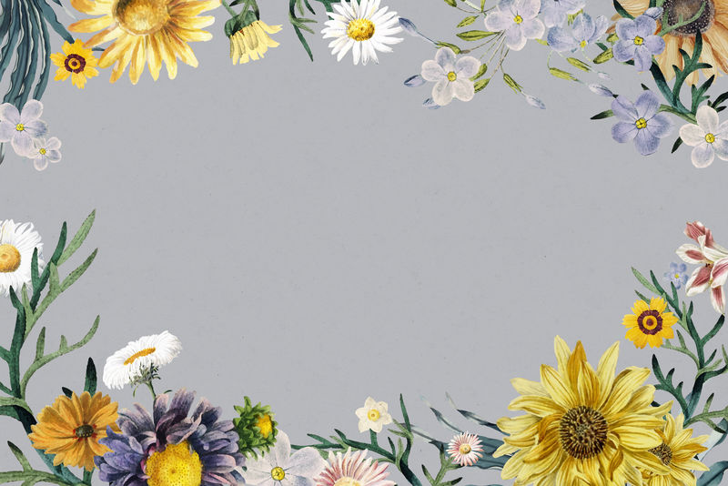 花卉插画复古框架psd