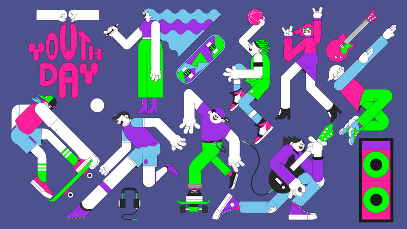 青年节庆典紫色背景模板向量