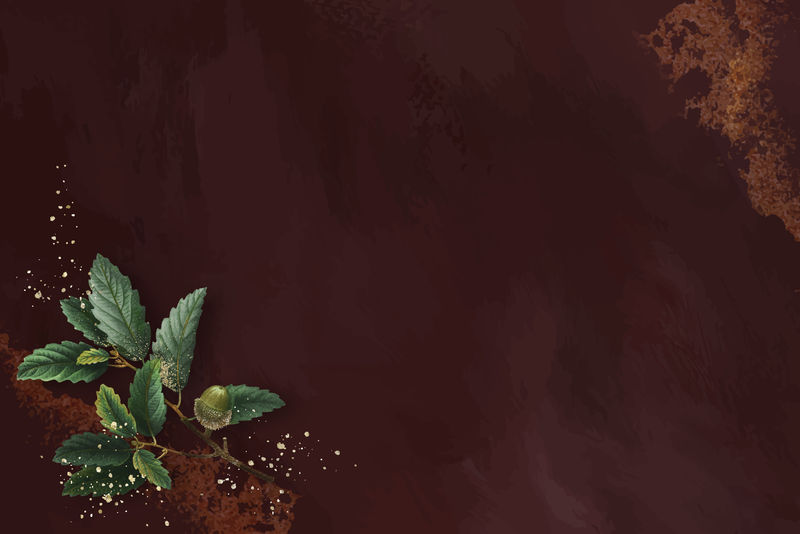 红色背景向量上的手绘橡木叶图案