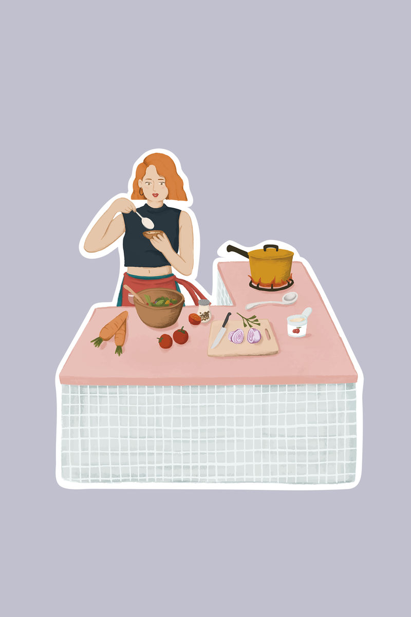 在厨房里做饭的女孩贴纸