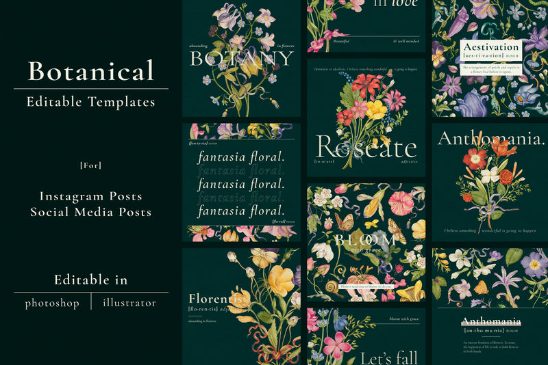 可编辑审美花卉模板psd博客社交媒体帖子集