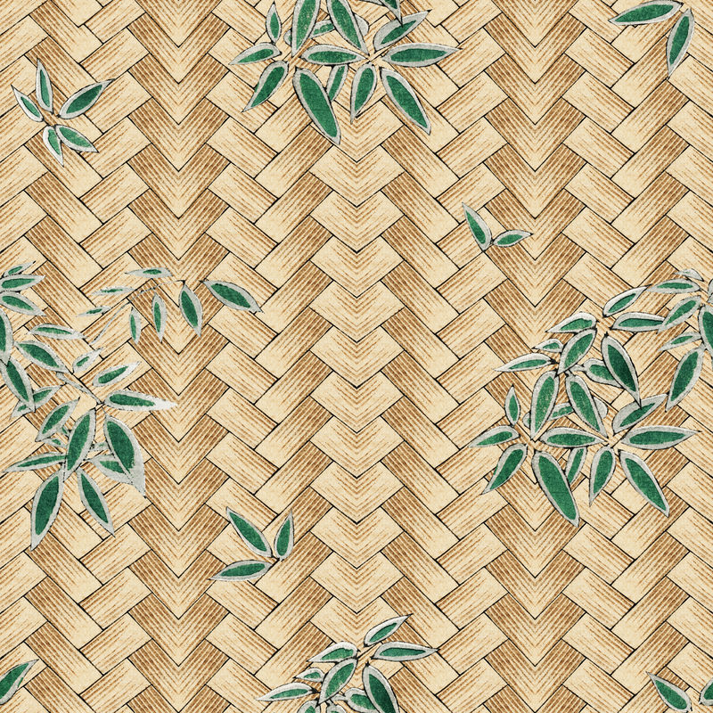 传统日本竹编叶纹由渡边胜泰艺术作品混搭而成