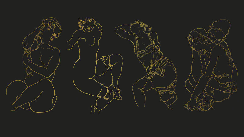 女子金线艺术绘画psd集混合自埃贡·席勒的艺术作品