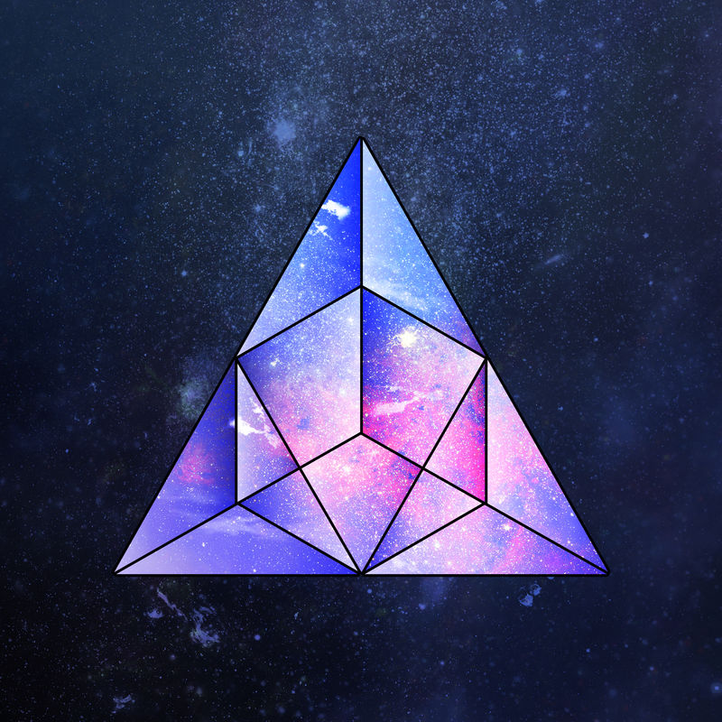 紫色银河图案几何金字塔贴纸设计元素