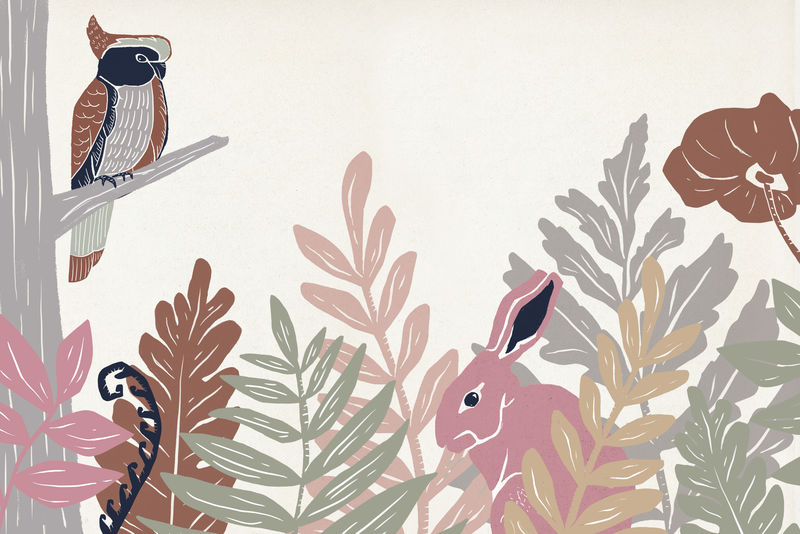 复古野生动物框架psd大地色调花卉背景