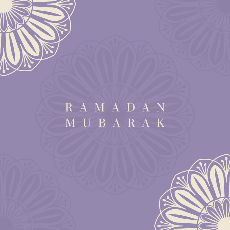 紫色伊斯兰花卉背景psd与斋月穆巴拉克文本