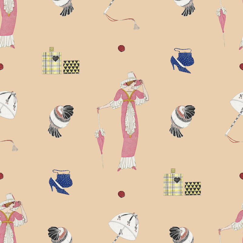 图案背景psd采用复古挡板和美容项目从公共领域的艺术品混合