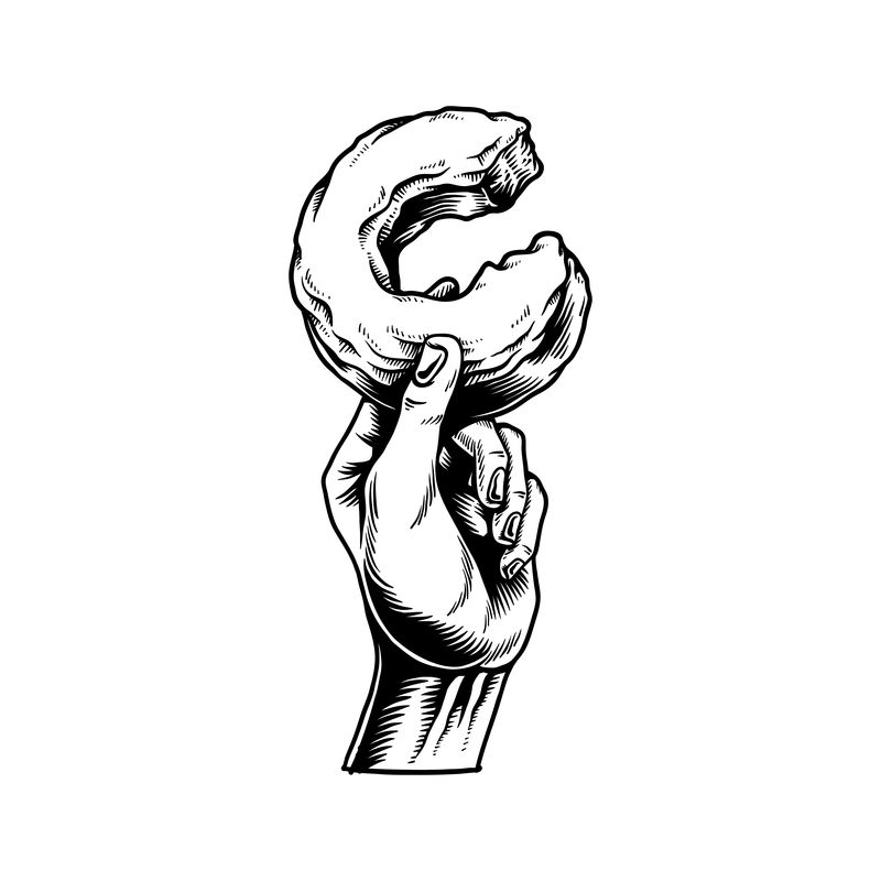 手持被咬甜甜圈图标的图示