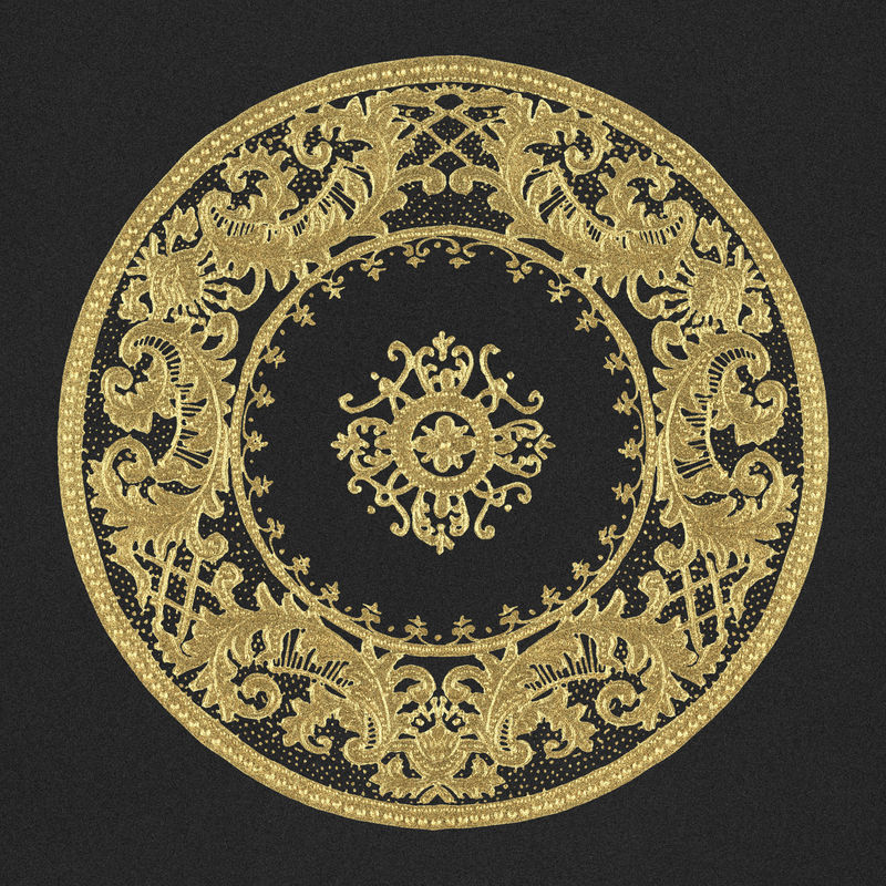 黑色背景上复古金色曼荼罗图案装饰psd由Noritake工厂中国瓷器餐具设计重新混合而成